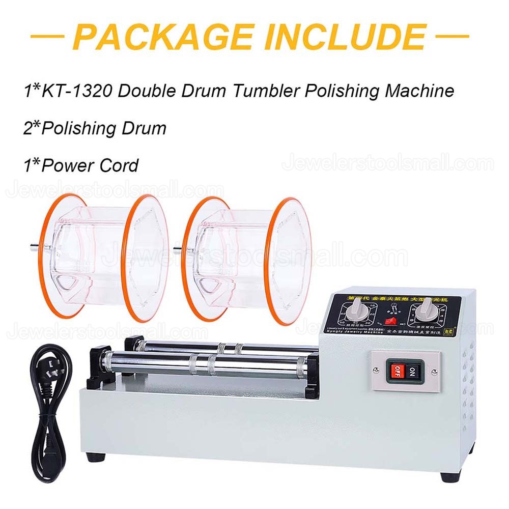 KD-1320 250W 10KG Double Drum Jewelry Rotary Tumbler Machine with 1-4 Levels Adjustable Speed
